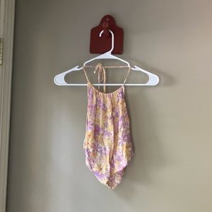 FINAL PRICE Pink Rose Purple & Yellow Floral Halter CropTop M